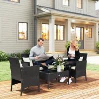 Outsunny 4-Piece Rattan Outdoor Furniture Set Patio Furniture Set with Coffee Table 22.8" W x 21.7" D x 33.5" H Black & Cream(m-1)