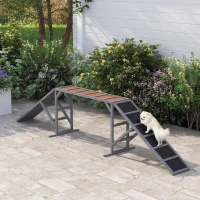 PawHut Dog Agility Equipment Ramp with Safety Bar, Non-slip Surface, for Walk and Pause Training, Gray(m-1)