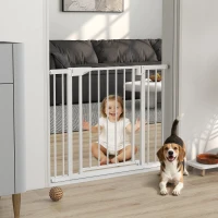 PawHut Baby Gate, Pet Safety Gate Pressure Fit, Wide with Two-Way Open, Auto-Close for Stair, Doorways, Hallways, 30"H, White(m-8)