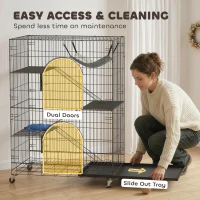 PawHut 4-Tier Cat Cage, Large Cat Enclosure with Lockable Wheels, Tray, Hammock, Bed, 3 Ramp, 3 Platforms for 3-5 Kittens(m-7)