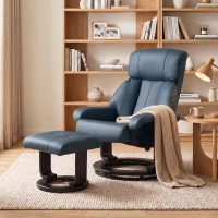 HOMCOM Massage Recliner Chair with Ottoman, 360° Swivel Recliner and Footstool, 10-Point Vibration, Blue(m-9)
