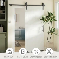 HOMCOM 32inx84in Barn Door with 6FT Sliding Door Hardware Kit, Handle, Upgraded Rollers and Floor Guide, Waterproof, White(m-6)