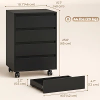HOMCOM 4 Drawer File Cabinet, Vertical Filing Cabinet with Wheels, Modern Printer Stand for Home Office, Black(m-3)