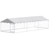 PawHut 19.7' x 7.5' x 4.9' Outdoor Dog Kennel Heavy Duty Galvanized Steel Chain Link with UV-resistant Roof, Silver(m-2)