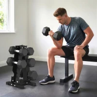 Soozier Hex Dumbbell Weight Set with Vertical Rack, 120lbs Rubber-Coated Dumbbells with Non-Slip Handles(m-8)