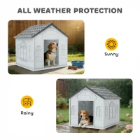 PawHut 26" Plastic Dog House Outdoor with Air Vents, for Small Medium Dogs, Grey(m-4)