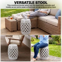 Outsunny 12.4" x 17.9" Ceramic Garden Stool with Woven Lattice Design, Indoor & Outdoor Decorative Accent Stool, White(m-5)