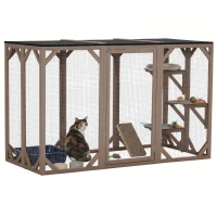 PawHut 71"L Catio Outdoor Cat Enclosure, Indoor Cat Cage, Pet House, Small Animal Hutch for 1-2 Rabbit, Kitten, Kitty Crate Kennel w/ Waterproof Roof, Multi-Level Platforms, Brown(m-2)