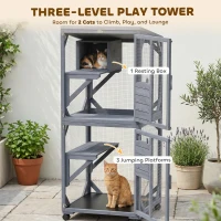 PawHut Movable Catio Outdoor Cat Enclosure with Resting Box, 3 Jumping Platforms, Waterproof Asphalt Roof for Outdoor Indoor(m-4)