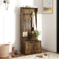 HOMCOM 4-In-1 Hall Tree with Coat Rack, Top Shelf, Shoe Storage and Bench Seat, Entryway Bench with 4 Hooks, Rustic Brown(m-1)