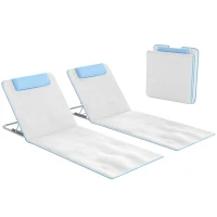 Outsunny 2 Pieces Beach Lounge Chair, Outdoor Folding Chaise Lounge Set w/ Pillow for Sunbath, Snap, Beige(m-13)