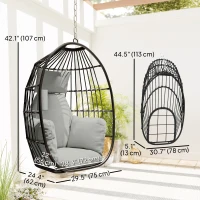 Outsunny Hanging Egg Chair Without Stand, Foldable Basket Swing Chair with Head Pillow, Soft Cushion and Cup Holder, Dark Grey(m-3)