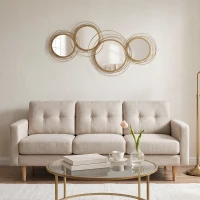 HOMCOM Metal Wall Art Gold Frame Circle Bathroom Mirror Decor Home Hanging Wall Sculptures, 42.25"L x 22"W x 1.5"H, Gold(m-10)