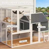 PawHut Catio Outdoor Cat Enclosure, 63" L Large Cat House with 4-Way Adjustable Door, Private House, Hammock, 2 Platforms(m-4)