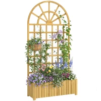 Outsunny Wooden Raised Garden Bed with Lattice Trellis, Outdoor Elevated Planter Box with Drainage Holes for Climbing Plants(m-9)