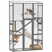 PawHut Large Outdoor Catio with 6 Jumping Platforms, Scratching Post, 2 Ramps, Waterproof Roof, Grey(m-9)