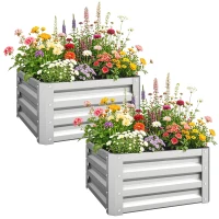 Outsunny Set of 2 Raised Garden Bed, 2 x 2 x 1ft Steel Planters for Outdoor Plants, Elevated Planter Box, Easy-to-assemble, for Flowers Herbs and Vegetables, Silver(m-13)