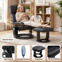 HOMCOM Massage Recliner Chair with Ottoman, 360° Swivel Recliner and Footstool, 10-Point Vibration, Black(m-6)