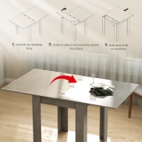 HOMCOM 55" Extendable Dining Table for 4-6, Kitchen Table with Steel Slides and Felt Pads for Small Spaces, Grey(m-5)