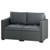 Outsunny 2 Seater Outdoor Couch Patio Sofa with Deep Seat, Cushions, Wide Armrests for Garden, Balcony, Porch, Dark Grey(m-2)