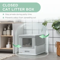 PawHut Top Entry Enclosed Kitty Litter Box with Scoop, Tray, Front Entry, Large Space, Foldable, Portable, Grey(m-7)