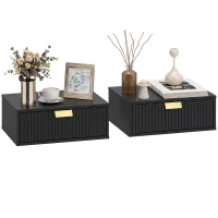 HOMCOM Modern Floating Nightstands Set of 2, Wall Mounted Bedside Tables with Wave Drawer Black(m-9)