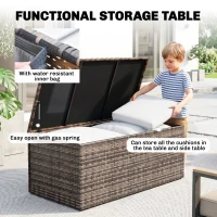 Outsunny 6 Pieces Wicker Patio Furniture Set with Cushions, 7-Seater Rattan Patio Sofa Set with Storage Table, Cream White(m-7)