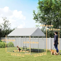 PawHut Heavy Duty Galvanized Steel Outdoor Dog Kennel with Waterproof Roof, Safety Lockable Latch System, 9.2' x 7.5' x 7.2'(m-3)