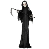 HOMCOM 6FT Life Size Halloween Animatronics, Animated Grim Reaper Halloween Decorations with Sound Touch Activated and LED Eyes(m-13)
