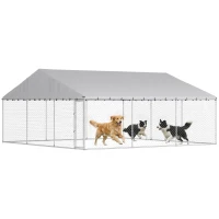 PawHut Heavy Duty Outdoor Dog Kennel with Waterproof Roof, Secure Latch, Chain Link Dog Run for Backyard, 19.7' x 19.7' x 8.9'(m-9)