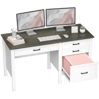HOMCOM 54" Farmhouse Executive Desk, Computer Desk with Drawers, Adjustable Hanging Rails for for A4/Letter Size Files, White(m-9)