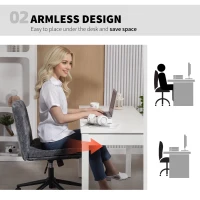 HOMCOM Criss Cross Chair with Wheels, Wide Office Chair with No Arms, Adjustable Height, Tilting, Grey(m-5)