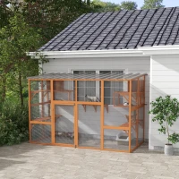 PawHut Large Outdoor Catio with 2 Condos, Jumping Platforms, Waterproof Roof, Orange(m-1)