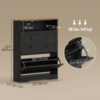 HOMCOM Shoe Cabinet with 2 Flip Drawers, Narrow Shoe Storage Cabinet, Black(m-3)