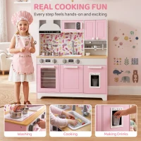 Qaba Play Kitchen, Kids Kitchen Playset with Coffee Maker, Ice Maker, Clicking Knobs, Storage, Accessories for 3-8 Years(m-4)