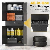 HOMCOM Metal Storage Cabinet with Locking Doors and Drawer,  71" Tall Lockable Garage Storage Cabinet with Adjustable Shelves(m-5)