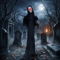 HOMCOM 6FT Life Size Halloween Animatronics, Animated Grim Reaper Halloween Decorations with Sound Touch Activated and LED Eyes(m-1)