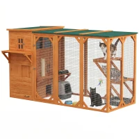 PawHut Wooden Cat Catio, 76"L Walk in Outdoor Cat House with Asphalt Roof, Platforms, Lockable Doors for 2-3 Cats, Orange(m-9)