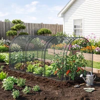 Outsunny 9' x 4' Crop Cage, Plant Protection Tent with Three Zippered Doors, Steel Frame, Storage Bag and 4 Ground Stakes, for Garden, Yard, Lawn, Black(m-8)