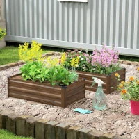 Outsunny Set of 2 Galvanized Raised Beds for Garden, Outdoor Planter Box for Flowers, Herbs and Vegetables, Dark Brown(m-1)