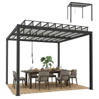 Outsunny 9.5 x 10 ft Louvered Pergola with PC Roof, Aluminium Outdoor Pergola Gazebo with Drainage Gutters, Handle, Clear(m-9)