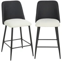 HOMCOM Bar Stools Set of 2, 26" Counter Height Bar Stools with PU Backrest, Linen-look Fabric Seat, Black(m-9)