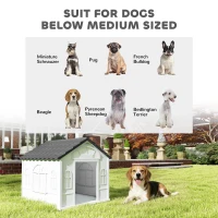 PawHut 26" Plastic Dog House Outdoor with Air Vents, for Small Medium Dogs, Grey(m-7)
