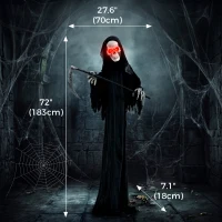 HOMCOM 6FT Life Size Halloween Animatronics, Animated Grim Reaper Halloween Decorations with Sound Touch Activated and LED Eyes(m-3)