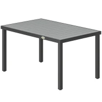 Outsunny Rectangular Patio Table for 6, Outdoor Dining Table with Wood-Plastic Composite Top and Steel Frame for Garden, Grey(m-2)
