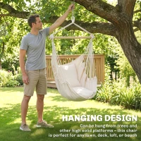 Outsunny Hammock Chair Swing Hanging Macrame Chair Cotton w/ Two Soft Seat Cushions, for Bedroom Indoor Outdoor Ideal Gift for Kids Lover Birthday Present White(m-6)