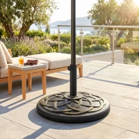 Outsunny 42 lbs Resin Round Market Umbrella Base Holder 22" Decorative Parasol Stand for Patio, Outdoor, Backyard, Bronze(m-10)
