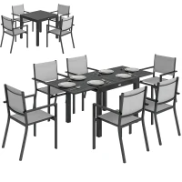 Outsunny 7 Pieces Outdoor Dining Set, Aluminum Patio Table and Chairs Set for 6 with Extendable Tabletop and Stackable Chairs(m-9)