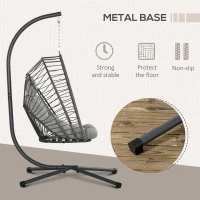 Outsunny Hanging Egg Chair with Stand, Foldable Wicker Rattan Swing Chair with Thick Cushion, Light Grey(m-5)