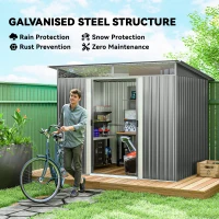 Outsunny 9' x 6.5' Outdoor Metal Garden Shed Utility Tool Storage Steel Backyard Storage House, Light Grey(m-4)